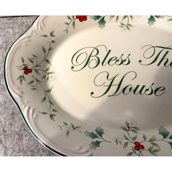 Phaltzgraff Oval Winterberry 11" Holiday Plate  " Bless This House"  # 2793 - Picture 4 of 5